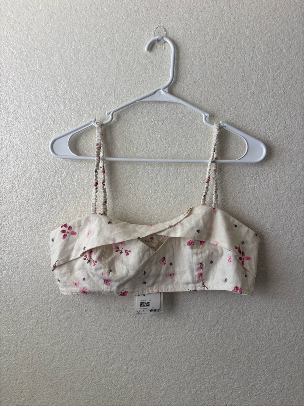 H&M Cream Floral Cropped Cami with Bra Cups